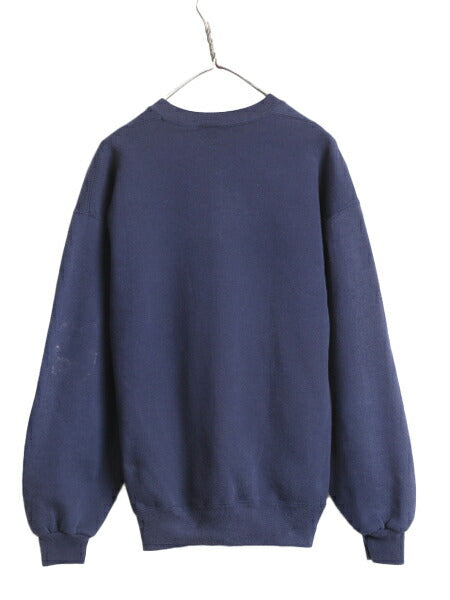90s USA製 ラッセル カレッジ プリント スウェット メンズ レディース L 古着 90年代 オールド RUSSELL トレーナー 裏起毛 前V 紺 スエット