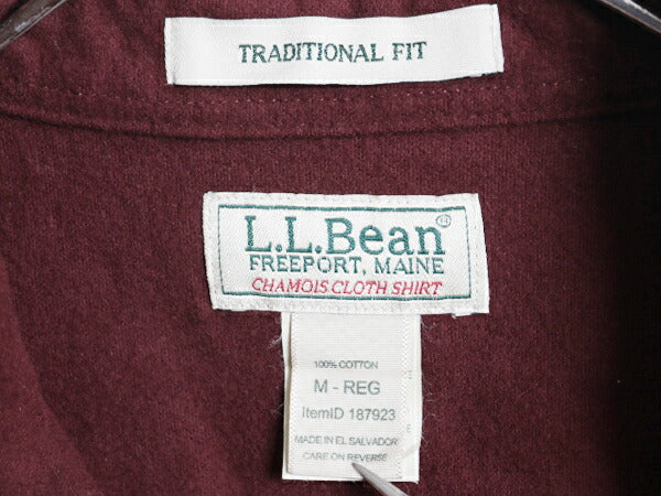 エルエルビーン コットン シャモア クロス シャツ メンズ M 古着 LLBean アウトドア 長袖シャツ ネルシャツ ヘビー フランネル 無地 エンジ