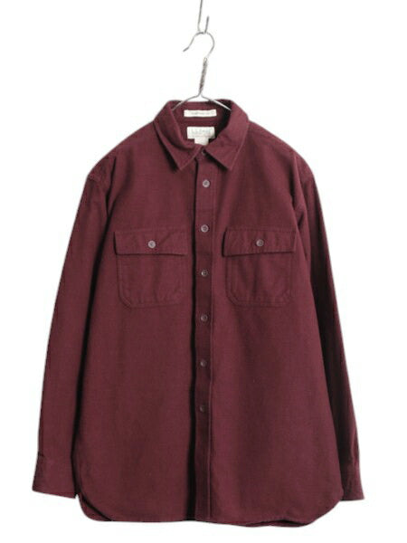 エルエルビーン コットン シャモア クロス シャツ メンズ M 古着 LLBean アウトドア 長袖シャツ ネルシャツ ヘビー フランネル 無地 エンジ