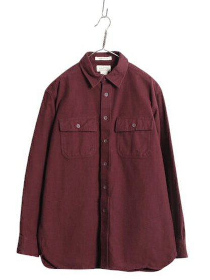 エルエルビーン コットン シャモア クロス シャツ メンズ M 古着 LLBean アウトドア 長袖シャツ ネルシャツ ヘビー フランネル 無地 エンジ