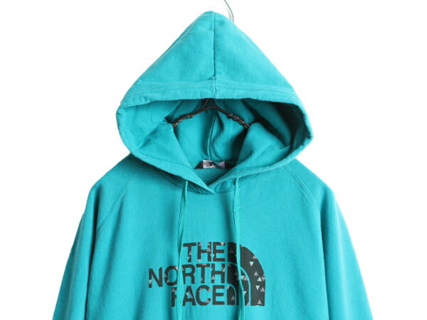 ノースフェイス プリント スウェット フード パーカー レディース XL 古着 The North Face アウトドア トレーナー プルオーバー 裏起毛 青