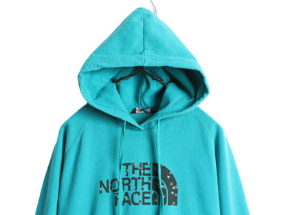 ノースフェイス プリント スウェット フード パーカー レディース XL 古着 The North Face アウトドア トレーナー プルオーバー 裏起毛 青