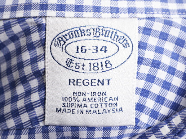 ブルックスブラザーズ ギンガム チェック 長袖 シャツ メンズ L 程 Brooks Brothers REGENT ピマ コットン ドレス ワイシャツ ノーアイロン