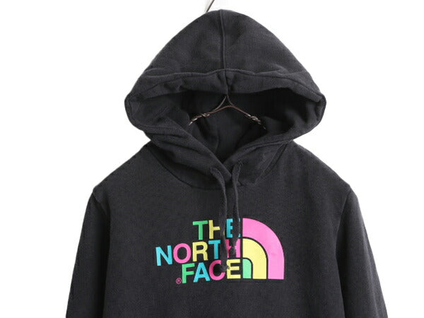 ノースフェイス プリント スウェット フード パーカー レディース S / The North Face アウトドア トレーナー 裏起毛 薄手 プルオーバー 黒