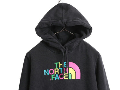 ノースフェイス プリント スウェット フード パーカー レディース S / The North Face アウトドア トレーナー 裏起毛 薄手 プルオーバー 黒