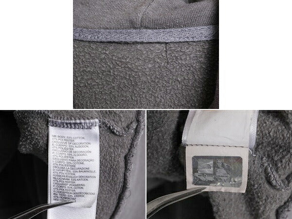 US企画 ノースフェイス プリント スウェット フード パーカー メンズ L 程 古着 The North Face ボックスロゴ ワッペン 刺繍 トレーナー 灰
