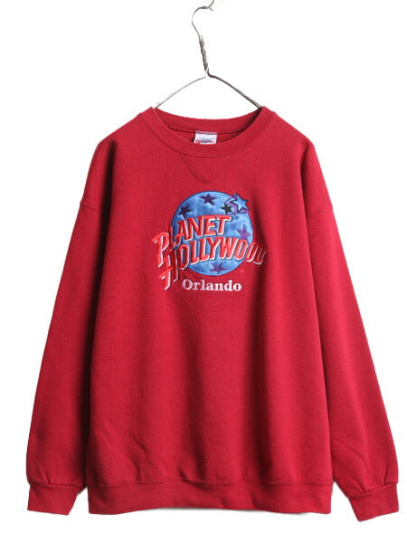 90s USA製 プラネットハリウッド 刺繍 スウェット メンズ レディース XL / 90年代 オールド トレーナー 企業物 裏起毛 大きいサイズ エンジ