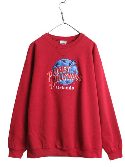 90s USA製 プラネットハリウッド 刺繍 スウェット メンズ レディース XL / 90年代 オールド トレーナー 企業物 裏起毛 大きいサイズ エンジ