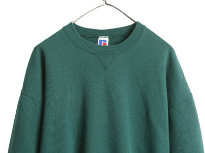 90s USA製 ラッセル 無地 スウェット メンズ レディース XL / 古着 90年代 オールド RUSSELL トレーナー 裏起毛 大きいサイズ 前V グリーン