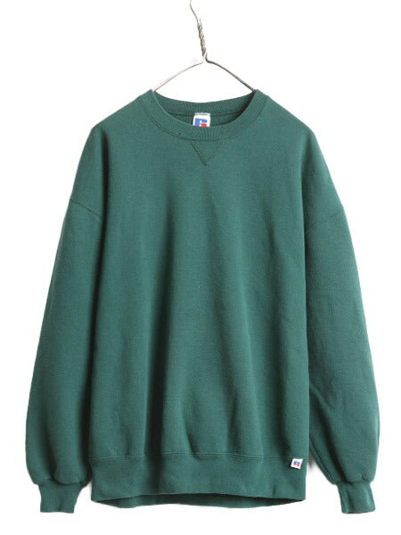 90s USA製 ラッセル 無地 スウェット メンズ レディース XL / 古着 90年代 オールド RUSSELL トレーナー 裏起毛 大きいサイズ 前V グリーン