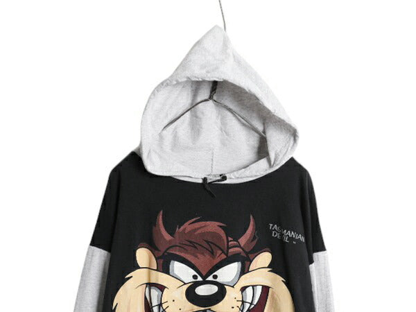 90s USA製 ワーナー タズマニアンデビル プリント フード付き 長袖 Tシャツ メンズ XL オールド キャラクター ロンT パーカー 大きいサイズ