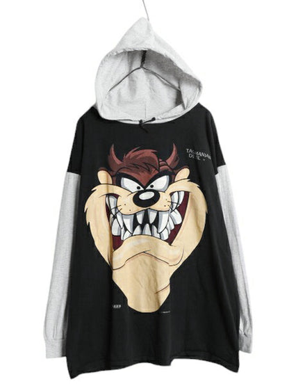 90s USA製 ワーナー タズマニアンデビル プリント フード付き 長袖 Tシャツ メンズ XL オールド キャラクター ロンT パーカー 大きいサイズ
