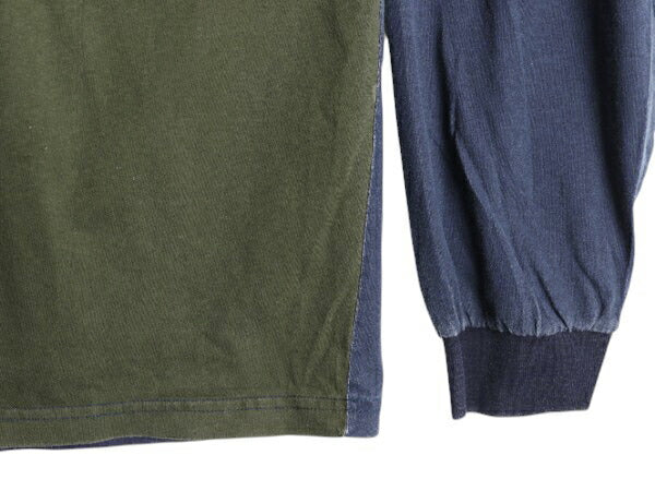 90s カナダ製 リーバイス プリント 長袖 Tシャツ メンズ M オールド ロングTシャツ ヘビーウェイト クルーネック ロンT ツートン カーキ 紺