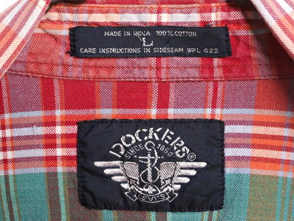90s ドッカーズ リーバイス チェック ボタンダウン 半袖 シャツ メンズ L / 古着 90年代 オールド LEVIS DOCKERS コットン BD マルチカラー