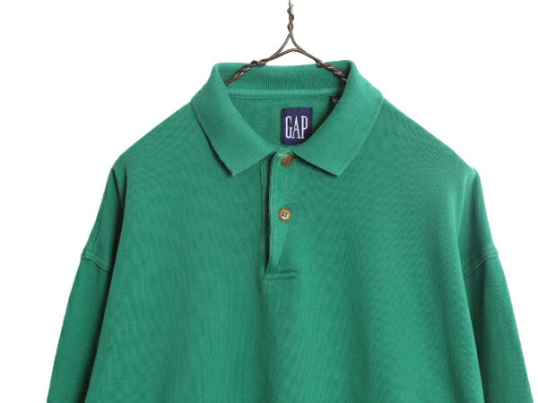 90s OLD GAP 長袖 ポロシャツ メンズ M / 古着 90年代 オールド ギャップ 長袖シャツ ヘビーウェイト 無地 コットン 旧タグ 厚手 ラガー 緑