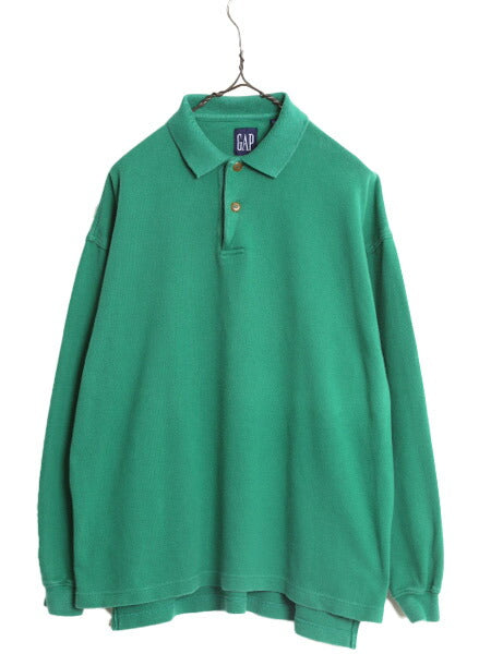 90s OLD GAP 長袖 ポロシャツ メンズ M / 古着 90年代 オールド ギャップ 長袖シャツ ヘビーウェイト 無地 コットン 旧タグ 厚手 ラガー 緑
