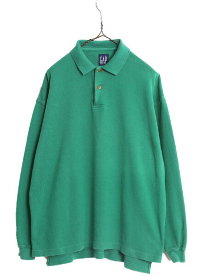 90s OLD GAP 長袖 ポロシャツ メンズ M / 古着 90年代 オールド ギャップ 長袖シャツ ヘビーウェイト 無地 コットン 旧タグ 厚手 ラガー 緑