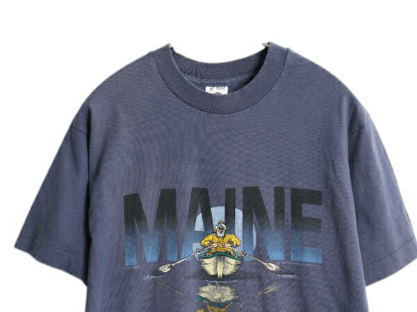 90s USA製 アート イラスト プリント Tシャツ メンズ M オールド アウトドア キャラクター シングルステッチ グラフィック ヘビーウェイト