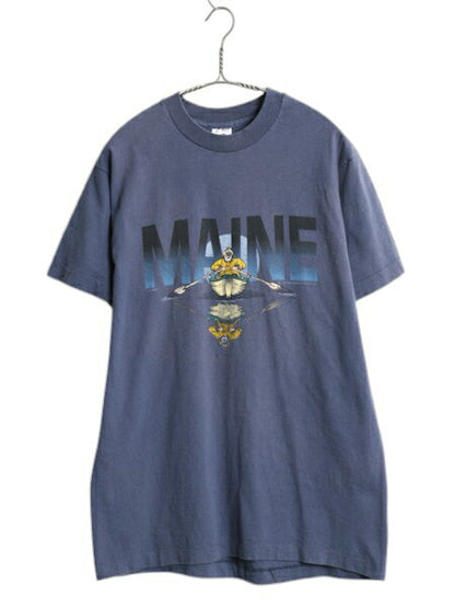 90s USA製 アート イラスト プリント Tシャツ メンズ M オールド アウトドア キャラクター シングルステッチ グラフィック ヘビーウェイト