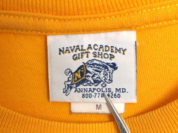 90s USA製 US NAVY プリント 半袖 Tシャツ メンズ M / オールド 当時物 ミリタリー ヘビーウェイト コットン イエロー 軍物 USN シンプル