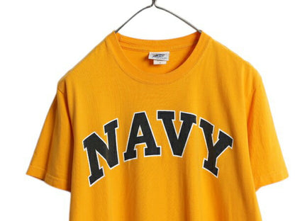 90s USA製 US NAVY プリント 半袖 Tシャツ メンズ M / オールド 当時物 ミリタリー ヘビーウェイト コットン イエロー 軍物 USN シンプル