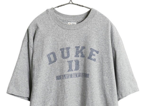 90s USA製 3段 カレッジ プリント 半袖 Tシャツ メンズ XL 古着 オールド シングルステッチ ヘビーウェイト コットン グレー 大きいサイズ