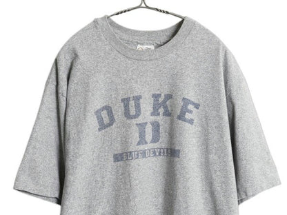 90s USA製 3段 カレッジ プリント 半袖 Tシャツ メンズ XL 古着 オールド シングルステッチ ヘビーウェイト コットン グレー 大きいサイズ