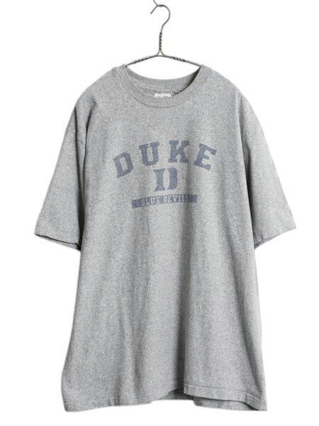 90s USA製 3段 カレッジ プリント 半袖 Tシャツ メンズ XL 古着 オールド シングルステッチ ヘビーウェイト コットン グレー 大きいサイズ
