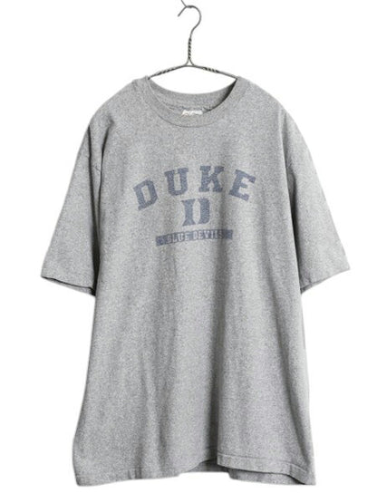 90s USA製 3段 カレッジ プリント 半袖 Tシャツ メンズ XL 古着 オールド シングルステッチ ヘビーウェイト コットン グレー 大きいサイズ