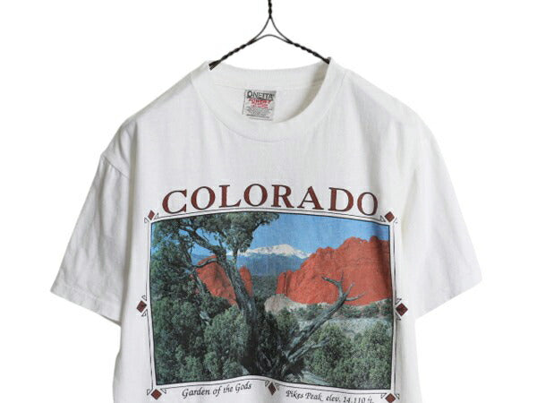 90s USA製 アート イラスト プリント Tシャツ メンズ レディース M オールド アウトドア グラフィック ヘビーウェイト シングルステッチ 白