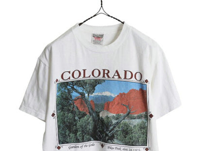 90s USA製 アート イラスト プリント Tシャツ メンズ レディース M オールド アウトドア グラフィック ヘビーウェイト シングルステッチ 白