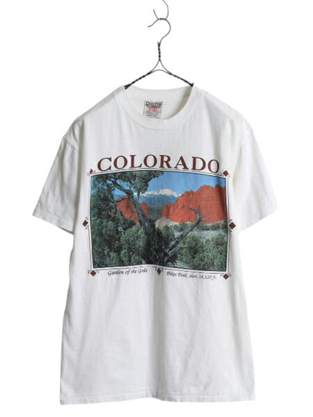 90s USA製 アート イラスト プリント Tシャツ メンズ レディース M オールド アウトドア グラフィック ヘビーウェイト シングルステッチ 白