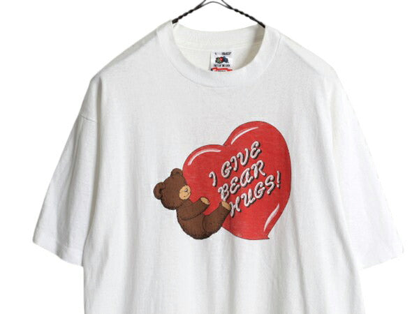 90s USA製 ベア アート イラスト プリント Tシャツ メンズ L 古着 オールド アニマル キャラクター クマ グラフィック シングルステッチ 白