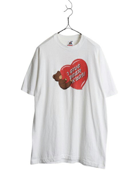 90s USA製 ベア アート イラスト プリント Tシャツ メンズ L 古着 オールド アニマル キャラクター クマ グラフィック シングルステッチ 白