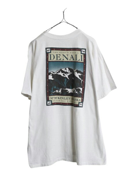 90s USA製 ノースフェイス 両面 プリント Tシャツメンズ XL オールド アウトドア イラスト グラフィック シングルステッチ 大きいサイズ 白