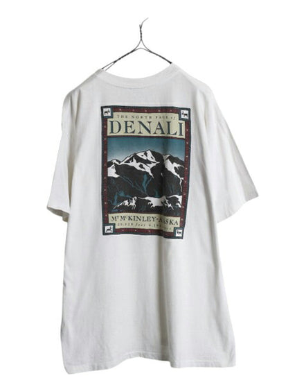 90s USA製 ノースフェイス 両面 プリント Tシャツメンズ XL オールド アウトドア イラスト グラフィック シングルステッチ 大きいサイズ 白