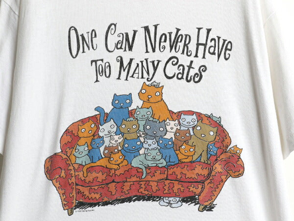 90s USA製 ネコ キャラクター プリント Tシャツ メンズ XL / オールド メッセージ イラスト シングルステッチ ヘビーウェイト 大きいサイズ