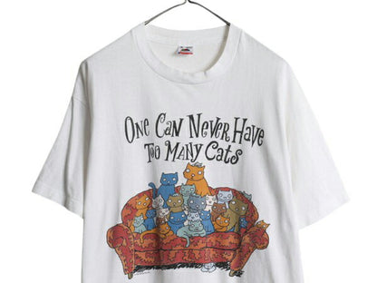 90s USA製 ネコ キャラクター プリント Tシャツ メンズ XL / オールド メッセージ イラスト シングルステッチ ヘビーウェイト 大きいサイズ
