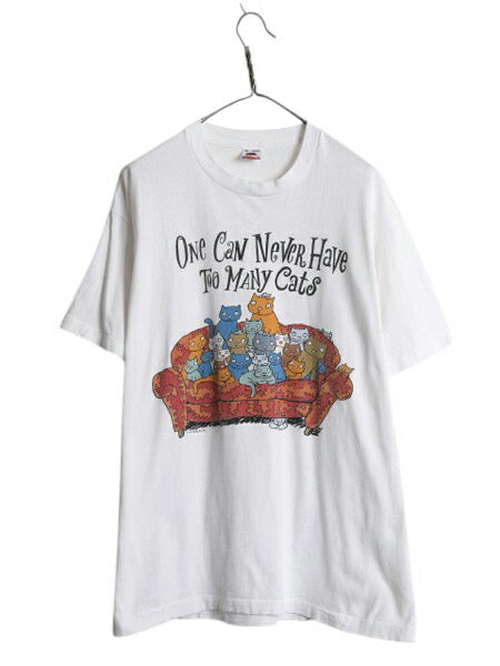 90s USA製 ネコ キャラクター プリント Tシャツ メンズ XL / オールド メッセージ イラスト シングルステッチ ヘビーウェイト 大きいサイズ