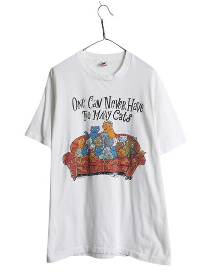 90s USA製 ネコ キャラクター プリント Tシャツ メンズ XL / オールド メッセージ イラスト シングルステッチ ヘビーウェイト 大きいサイズ