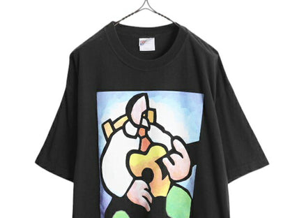 90s USA製 企業 アート イラスト 両面 プリント Tシャツ メンズ XL / オールド グラフィック ヘビーウェイト 大きいサイズ ブラック 企業物