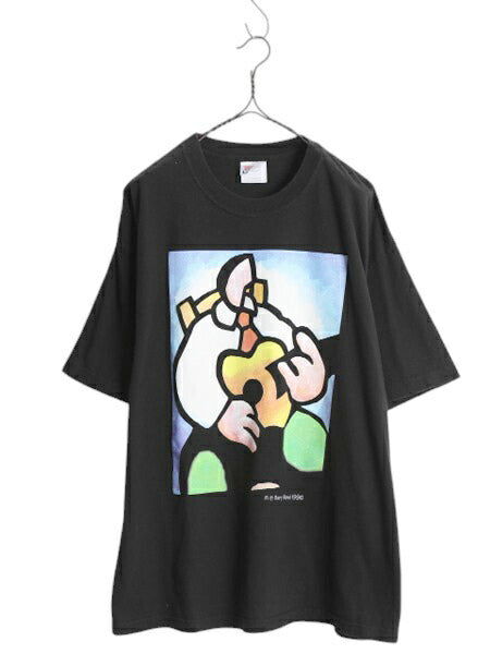 90s USA製 企業 アート イラスト 両面 プリント Tシャツ メンズ XL / オールド グラフィック ヘビーウェイト 大きいサイズ ブラック 企業物