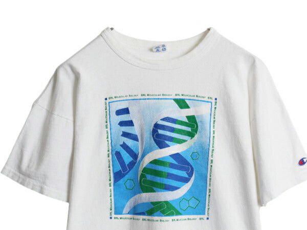 80s USA製 チャンピオン DNA サイエンス アート プリント Tシャツ メンズ XL 小さめ L ヴィンテージ イラスト グラフィック トリコタグ 白