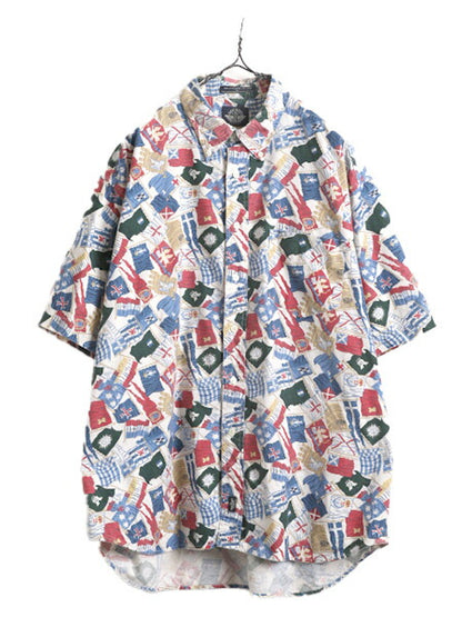 90s ドッカーズ リーバイス 総柄 ボタンダウン 半袖 シャツ メンズ L 古着 90年代 オールド LEVIS DOCKERS コットン マルチカラー BDシャツ