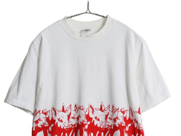 90s USA製 ブタ イラスト 両面 プリント Tシャツ メンズ レディース M / オールド 豚 アニマル キャラクター Crazy Shirt シングルステッチ