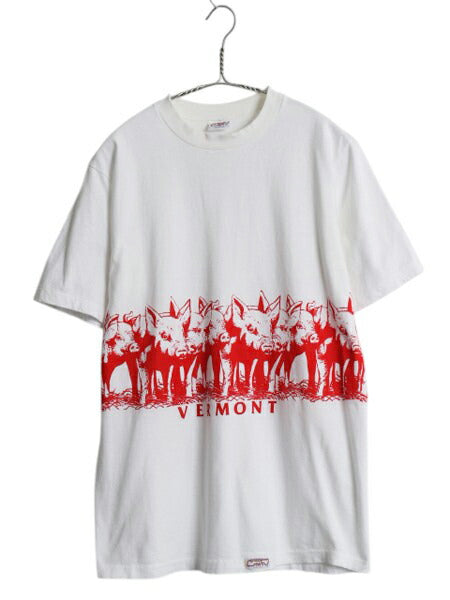 90s USA製 ブタ イラスト 両面 プリント Tシャツ メンズ レディース M / オールド 豚 アニマル キャラクター Crazy Shirt シングルステッチ