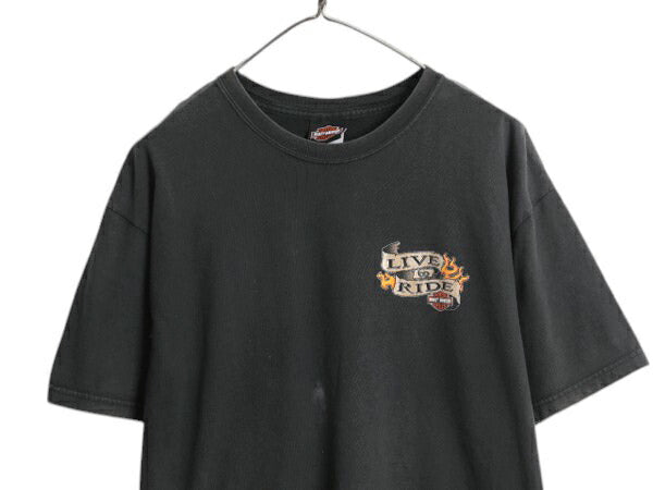 00s USA製 ハーレー ダビットソン 両面 プリント Tシャツ メンズ L オールド オフィシャル バイク メッセージ イラスト グラフィック 黒
