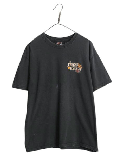 00s USA製 ハーレー ダビットソン 両面 プリント Tシャツ メンズ L オールド オフィシャル バイク メッセージ イラスト グラフィック 黒