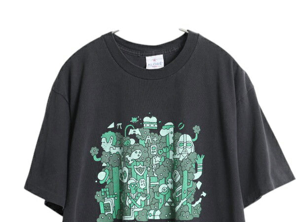 90s USA製 キャラクター アート イラスト プリント Tシャツ メンズ L オールド グラフィック パロディ シングルステッチ ヘビーウェイト 黒