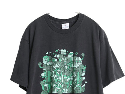 90s USA製 キャラクター アート イラスト プリント Tシャツ メンズ L オールド グラフィック パロディ シングルステッチ ヘビーウェイト 黒